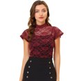 thumbnail image 1 of INSPIRE CHIC Blouse Semi-Transparente pour Femme à Col Montant, Manches Courtes, Dos Goutte d'Eau, 1 of 5