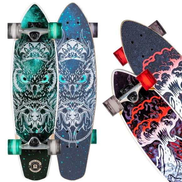 Madd Gear Planche cruiser 28 po pour enfants, ados et adultes – érable 8 plis, roues 62 mm, trucks aluminium 5 po – modèles assortis Noche ou Magma