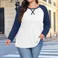 thumbnail image 3 of Yuyuzo T-Shirts pour Femmes Grande Taille à Blocs de Couleur à Manches Longues Col Ras du Cou Coupe Ample Confortable Tunique Unie T-Shirts, 3 of 7