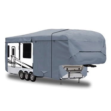 Housse de VR pour Remorque à 5 Roues, Dessus à 5 Couches, Convient à 32 Pieds - 34 Pieds, avec Sangles Latérales Renforcées Coupe-Vent, Anti-UV, Résistant à l'Eau, Robuste, pour Autocaravane et Campeur