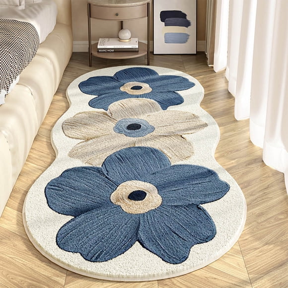 Feltree Non-Slip Floral Bedside Rug, Washable Hallway Runner Carpet, Super Soft Polyester Floor Mat for Bedroom Decor 40x120cm