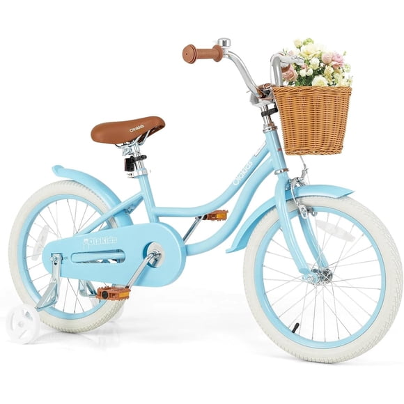OLAKIDS Vélo Enfant, 12, 14, 16 et 18 Pouces, avec Stabilisateurs Amovibles, Panier en Rotin, Sonnette de Sécurité, Selle et Guidon Réglables, pour Filles et Garçons de 3 à 8 Ans.