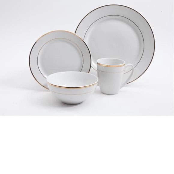 Gibson Palladine 16 Piece Dinnerware Set, Double Gold Banded, Fine Ceramic