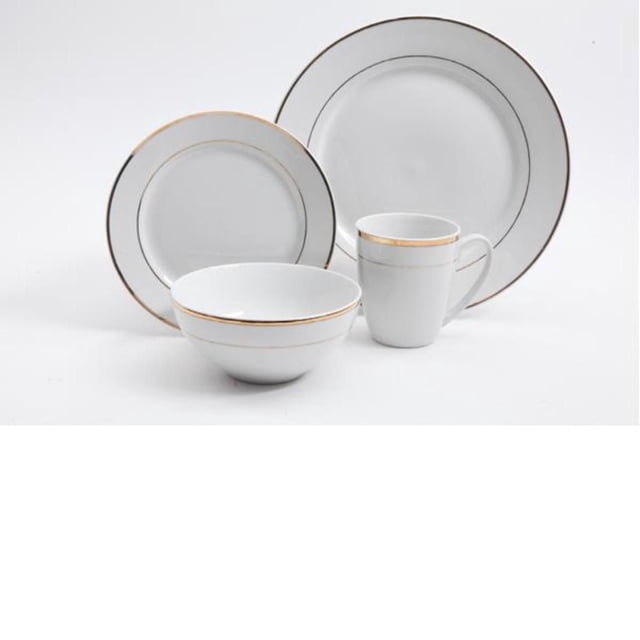 Gibson Palladine 16 Piece Dinnerware Set, Double Gold Banded, Fine Ceramic