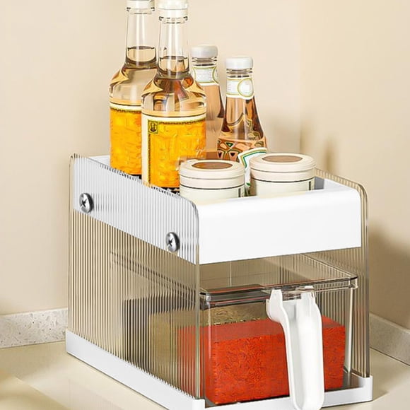 Clearance! Spice Seasoning Jar 2 Tier Clear Organizer With Handle , Multi-use Clear Slide-Out Under Sink Organizer & Storage Containers, Sink Bathroom Organizer, Kitchen Returns For Sale Deals #36