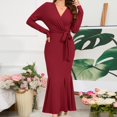 thumbnail image 4 of FcBaudy Longues Robe à Manches à Col en V, Robes d'Été pour Femmes, Robes pour Femmes Mode Féminine Col en V Manches Longues Robe Sirène Unie Robes Femmes Robe, 4 of 8