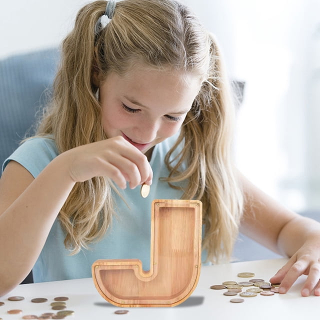Danhjin Personalized Wooden Name Money Box Wooden Deposit Box Twenty Six English Letters Room Decor