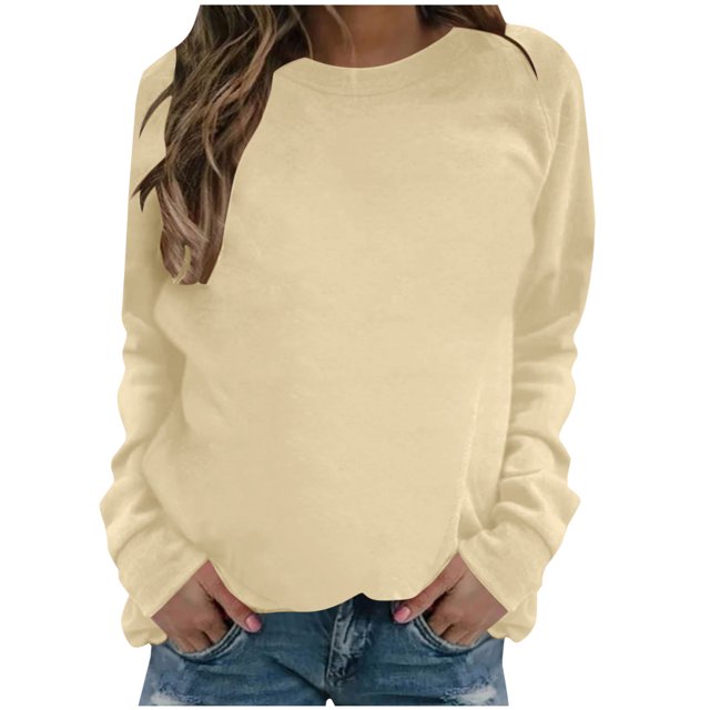 CEHVOM Mode Femmes Décontracté Manches Longues Col Rond Uni Chandail pour Dames Hauts Blouse Liquidation