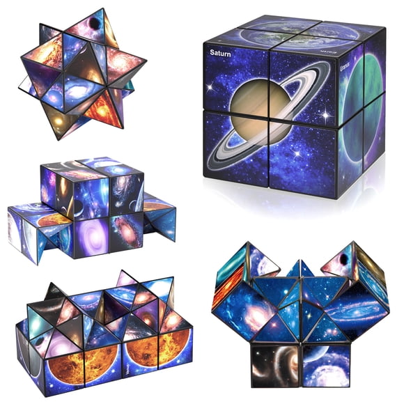 Bruce&Shark Earth-Themed 2-in-1 Transformable Star Cube, Brain Teaser Fidget Toy for Kids & Adults