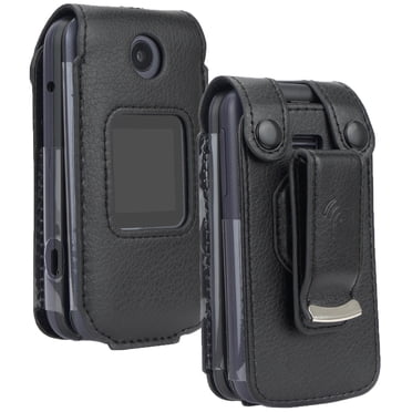Case for Alcatel Go Flip 4 / TCL Flip Pro / TCL Classic Phone, Nakedcellphone [Black Vegan Leather] Form-Fit Cover with [Built-In Screen Protection] and [Metal Belt Clip]