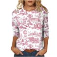 thumbnail image 1 of Pompotops T-shirt Ample Imprimé pour Femme Blouse à Manches 3/4 Col Rond Hauts Décontractés en Solde, 1 of 5
