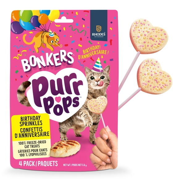 BONKERS Purrpops Birthday Edition Freeze-Dried Chicken Flavored Lollipop Treats for Cats, 4 pack