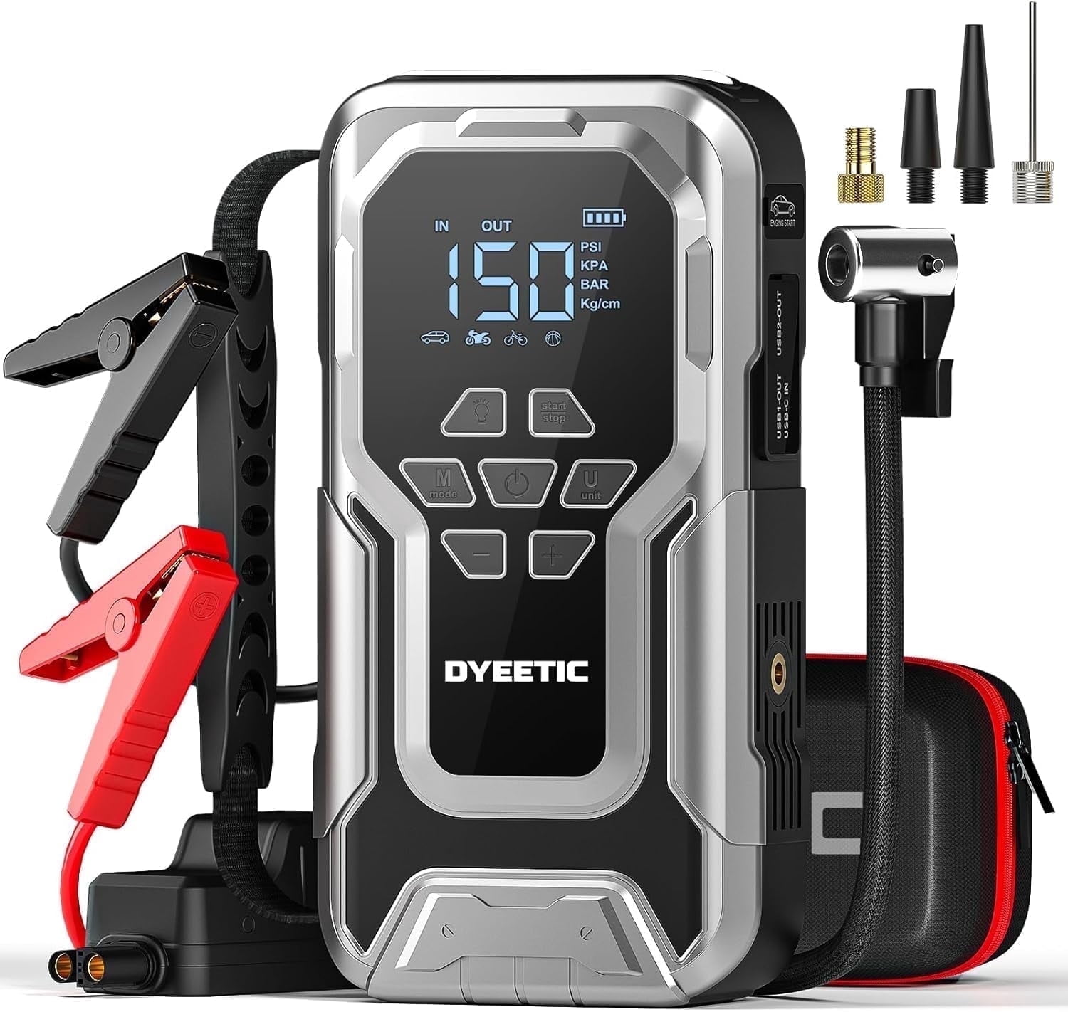 Dyeetic Jump Starter with Air Compressor, 6000A Peak Portable Car Battery Jump Starter, 150PSI Tire Inflator