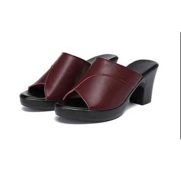 yulier Women's Low Block Chunky Heeled Sandal Slip-on Mules Open Toe Heels Sandals Comfortable Casual Dress Pumps Shoes
