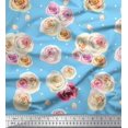thumbnail image 1 of Soimoi Blue Cotton Duck Fabric Dot & Ranunculus Floral Printed Craft Fabric by the Yard 42 Inch Wide, 1 of 3