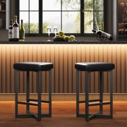 Royalbelle Bar Stools Set of 2,24.6" UpholsteRed Counter Height Bar Stools with Metal Frame & Footrest,Modern Backless Kitchen Barstools with PU Leather for Dining Room,Black