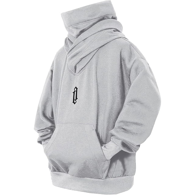RXIRUCGD Men's Loose Casual Solid Color Pocket Top Hoodie, Gray, Size: L