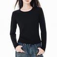 thumbnail image 2 of Lmnyox T-shirt Basique Décontracté pour Femmes à Manches Longues, Col Rond, T-Shirts Unis, Automne Hiver, Camisoles Amples, 2 of 4