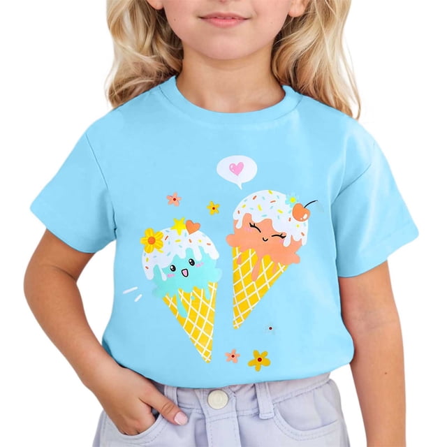 HNMKIU T-Shirt à Manches Courtes Imprimé Mignon pour Filles à Col Rond pour Enfants T-Shirt Graphique Haut pour l'Été Confortable pour Tous les Jours Tenue Active Stylée pour Filles