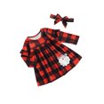 thumbnail image 3 of FAROOT Enfants Tenue de Noël, Père Noël Patch à Carreaux Robe à Manches Longues + Bandeau, 3 of 9