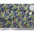 thumbnail image 2 of Soimoi Blue Rayon Crepe Fabric Flower & Cactus Tree Print Sewing Fabric BTY 46 Inch Wide, 2 of 3