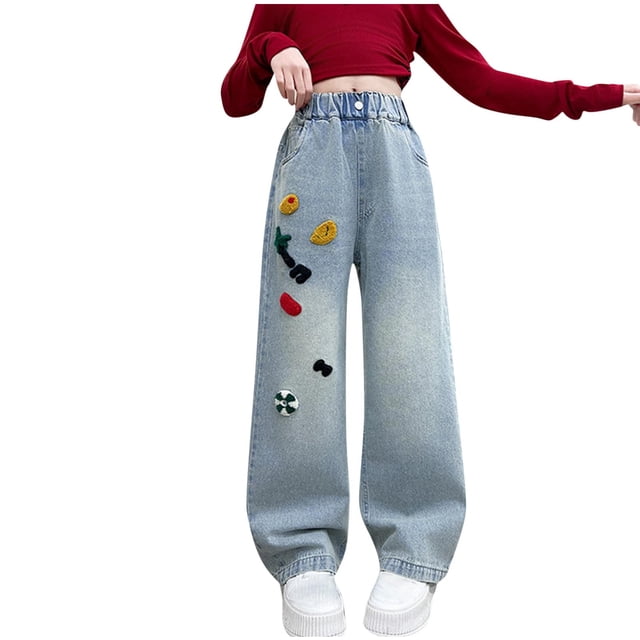 Girls' Straight Wide Leg Jeans | Comfy Stretch Denim Pants for Ages 5-15