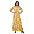 thumbnail image 1 of Moomaya Printed Round Neck 3/4 Sleeve Long Maxi Dress With Drawstring Waist, 1 of 3