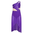 thumbnail image 3 of Moggemol Robe de Danse Ballet Lyrique pour Filles une Épaule Sans Manches Découpe Haute Basse Robe en Maille Fluide Danse Violette 16, 3 of 7