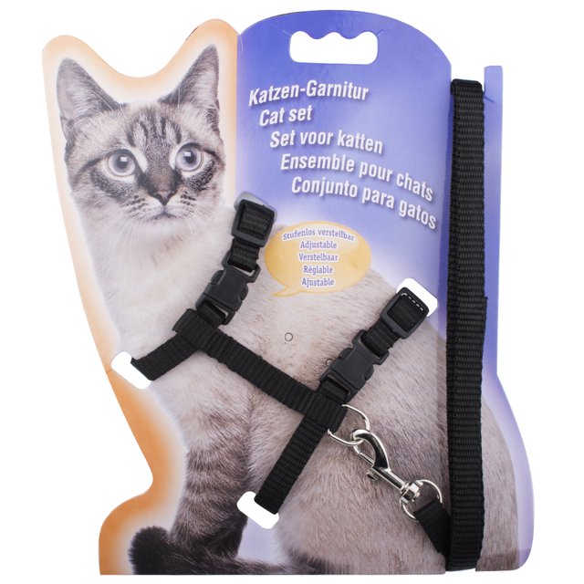 Pet Cat harness,Adjustable Design Nylon Strap Collar with Leash, Breakaway Cat Safety Harness Black