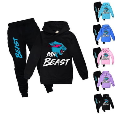 Mr Beast Lightning Cat Kids Printing Tracksuit Set Casual Hoodie Jumper Tops + Pants Suit Outfit Activewear For Age 7-14 Years