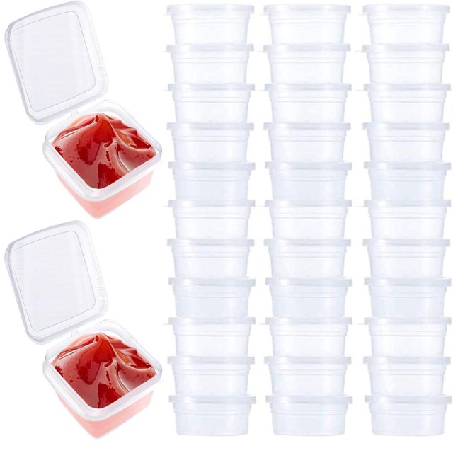 CUITING 50 Pcs Small Hinged Sauce Pots 1oz Small Plastic Pots with Lids 25ml Mini Takeaway Pots for Deli Portion Controll Sauce Cups Condiments Meal Prep
