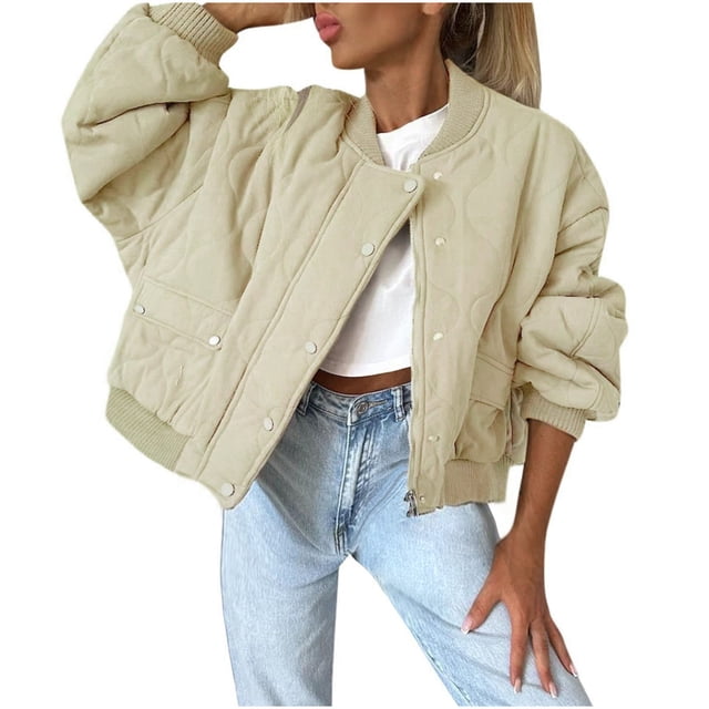 Tranfacy Winter Jackets for Women Winter Coats Women Solid Color Jacket Casual Mid-Length Button Zip Front Coat