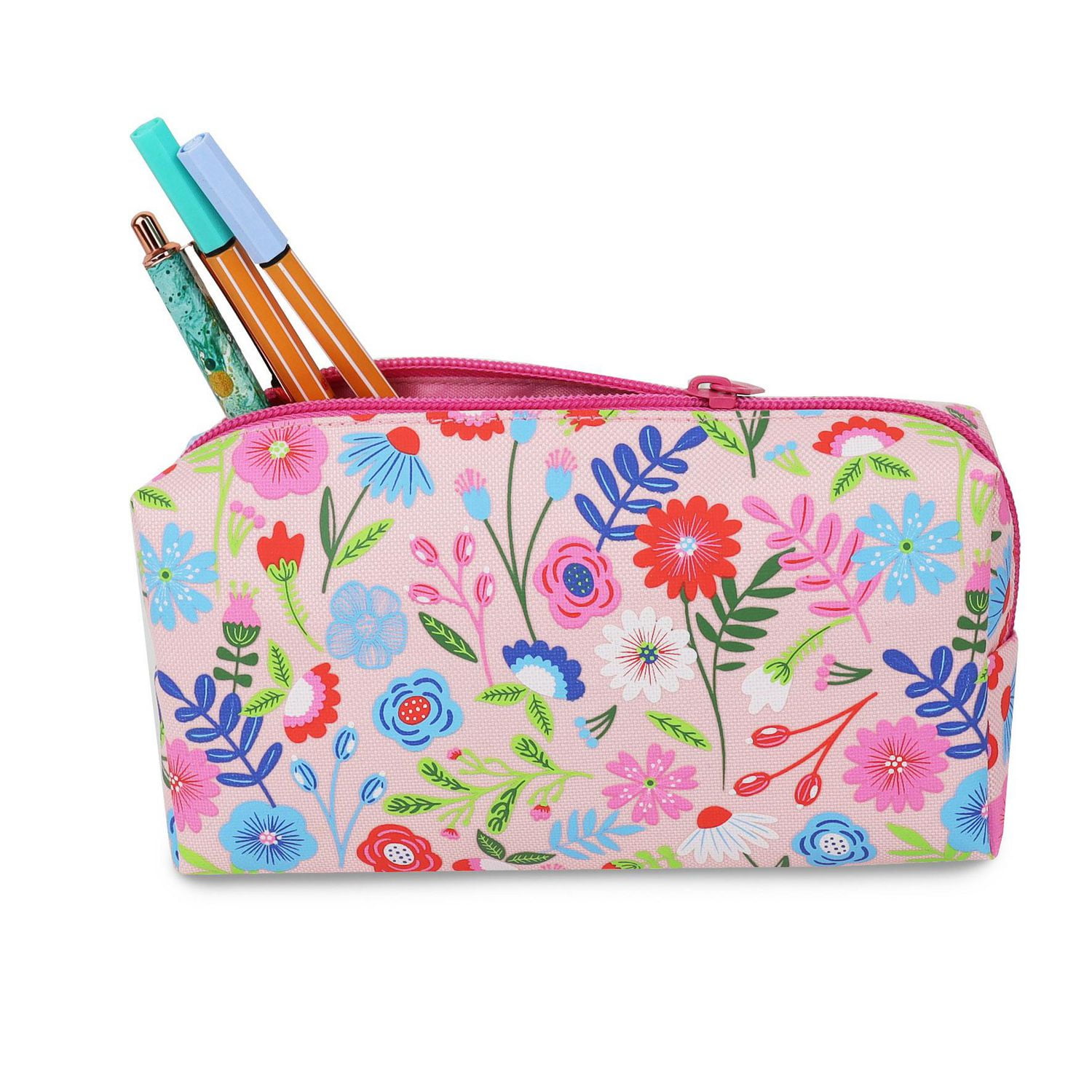 Pen + Gear Sweet Floral Pencil Pouch in Pink with Bright Multi-colour Flowers