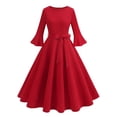 thumbnail image 1 of cfhntfmh Robes de Cocktail pour Femmes Élégantes à Manches Longues Évasées Robe d'Automne de Noël Ceinturée à Col Rond Robe de Soirée, 1 of 6