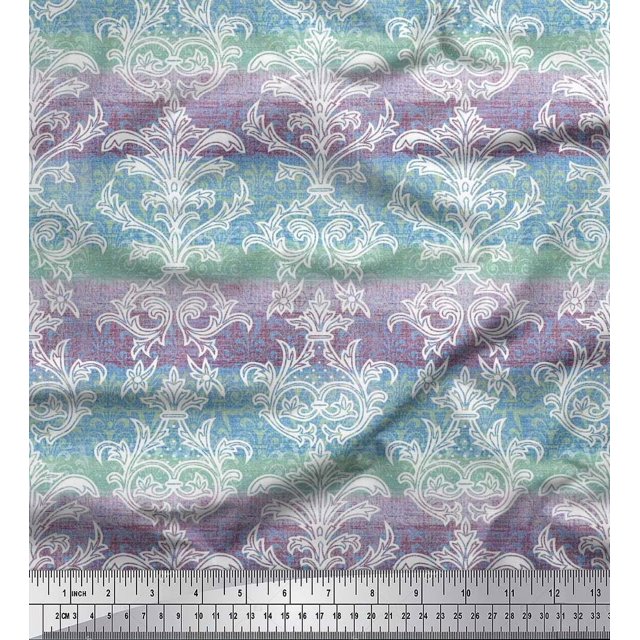 Soimoi Poly Georgette Fabric Stripe & Ogee Damask Decor Fabric Printed Yard 52 Inch Wide