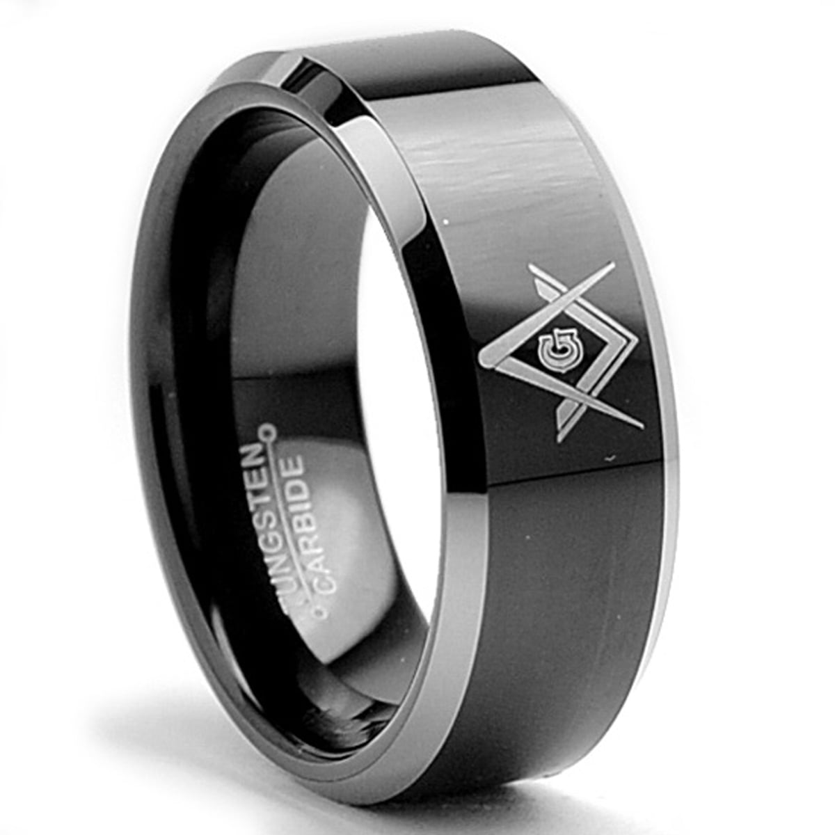 Tungsten Carbide Men's Two Tone Black Freemason Masonic Ring Band 8MM