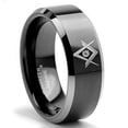 thumbnail image 1 of Tungsten Carbide Men's Two Tone Black Freemason Masonic Ring Band 8MM, 1 of 1
