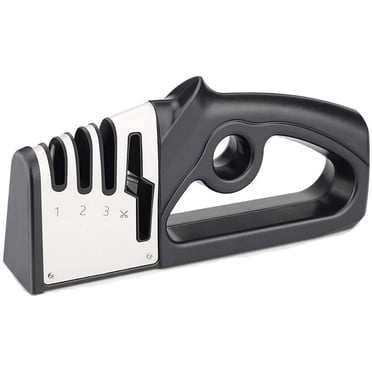 Versatile Knife Sharpener, 4-in-1 Multi-function Quick Sharpener with Scissors Sharpener, Fast Sharpening for Bone Cutter, Fruit Knife, Non-slip Rubber Base for Kitchen And Outdoor Use