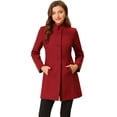 thumbnail image 1 of INSPIRE CHIC Manteau d'Hiver pour Femme à Col Montant, à Simple Boutonnage, Long Mi-Cuisse, Rouge, TP, 1 of 5