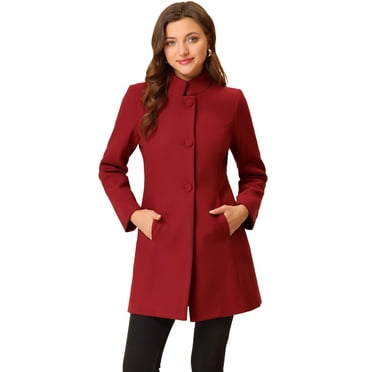 INSPIRE CHIC Manteau d'Hiver pour Femme à Col Montant, à Simple Boutonnage, Long Mi-Cuisse, Rouge, m