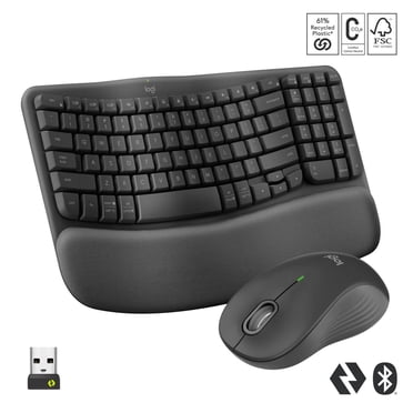 Logitech Wave Keys MK670 Combo, Wireless Ergonomic Keyboard with Signature M550 L Wireless Mouse - Graphite