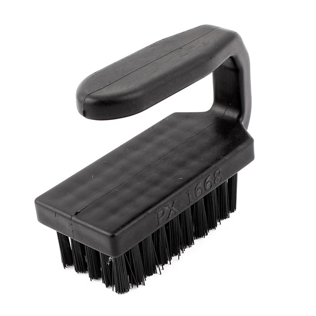 Unique Bargains Black Plastic Anti-Static Stiff Bristles Scrub Brush Cleaner with a 3.6-inch length. Features a durable plastic handle and stiff bristles for effective cleaning of clothes, shoes, and floors. Designed for easy handling and no shedding, suitable for home and laundry use.