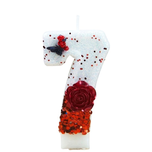 Goleeg Number 7 Butterfly Birthday Candles, Number Cake Candles Decorated with Red Roses, for Birthdays, Anniversaries and Wedding Celebrations