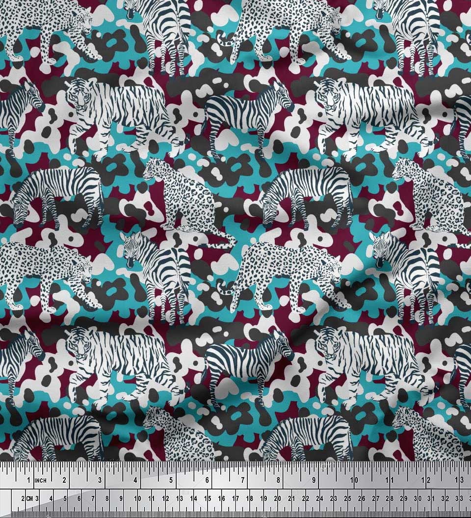 Soimoi Purple Moss Georgette Fabric Tiger,Leopard & Wild Animal Decor Fabric Printed BTY 42 Inch Wide