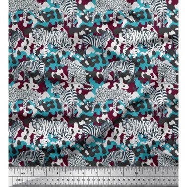 Soimoi Purple polyester Crepe Fabric Tiger,Leopard & Wild Animal Decor Fabric Printed BTY 42 Inch Wide