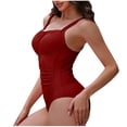 thumbnail image 3 of Push Up One Piece Swimsuits Womens Adjustable Straps Tummy Control Bathing Suits Scoop Neck Ruched Slimming Swimwear, 3 of 5