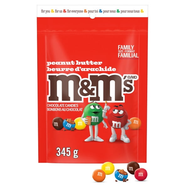 M&M'S, Peanut Butter Milk Chocolate Candies, Family Size Bag, 345g