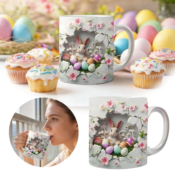 REK Easter Decor Rabbit Egg Hunt Mug For And Ready Glass Cup With Cute Bunny Design Ideal For Coffee Hot Chocolate