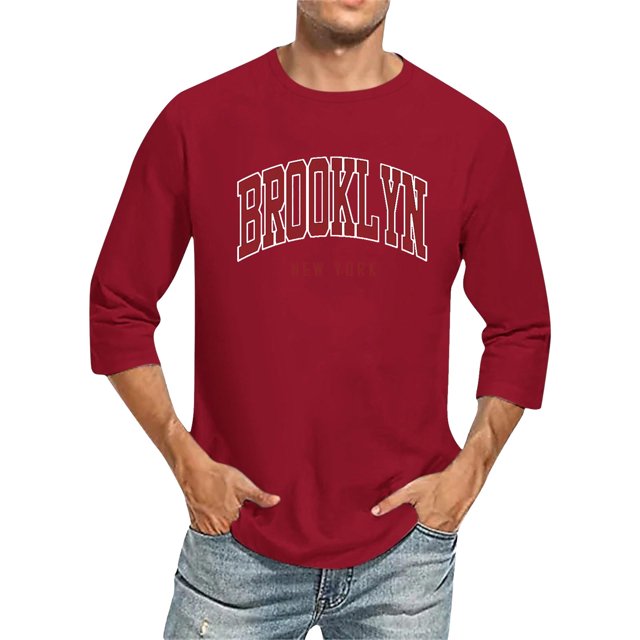 Men's T-Shirts 3/4 Sleeve Comfortable Crewneck Graduated Color Fit Brick Red Beach Vacation Fall Clothes size M
