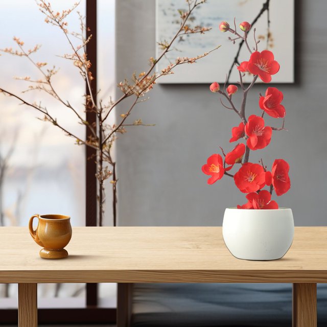 Artificial Plum Blossom Potted Plant In Pot Fake Home Office Table Ornaments